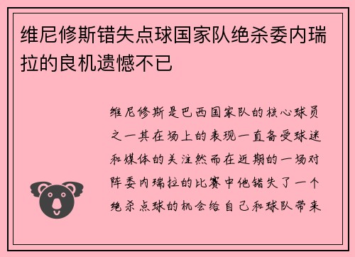 维尼修斯错失点球国家队绝杀委内瑞拉的良机遗憾不已 维尼修斯错失点球国家队绝杀委内瑞拉的良机遗憾不已
